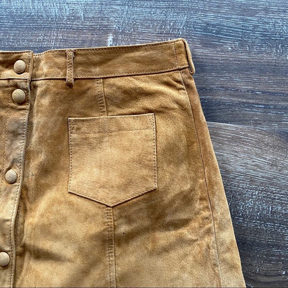 Monki Tobacco Suede Button A-Line 70s Skirt Size 6 - Picture 4 of 13